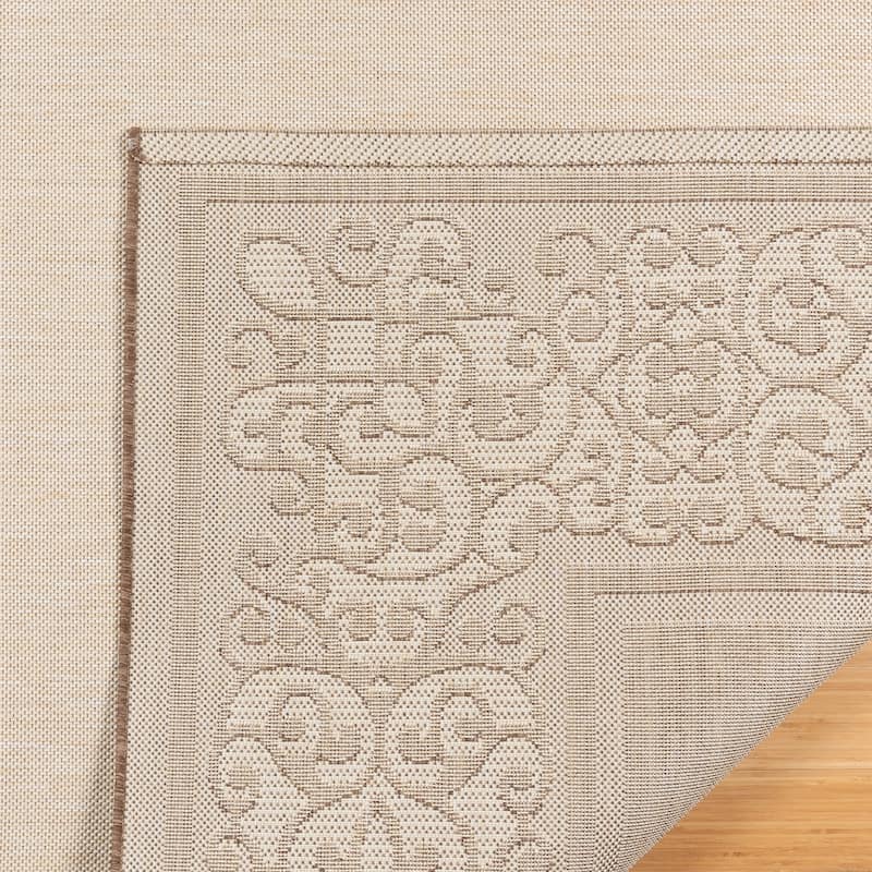 Gertmenian Paseo Tedo Sand/Havana Transitional Scroll Boarder Indoor/ Outdoor Area Rug