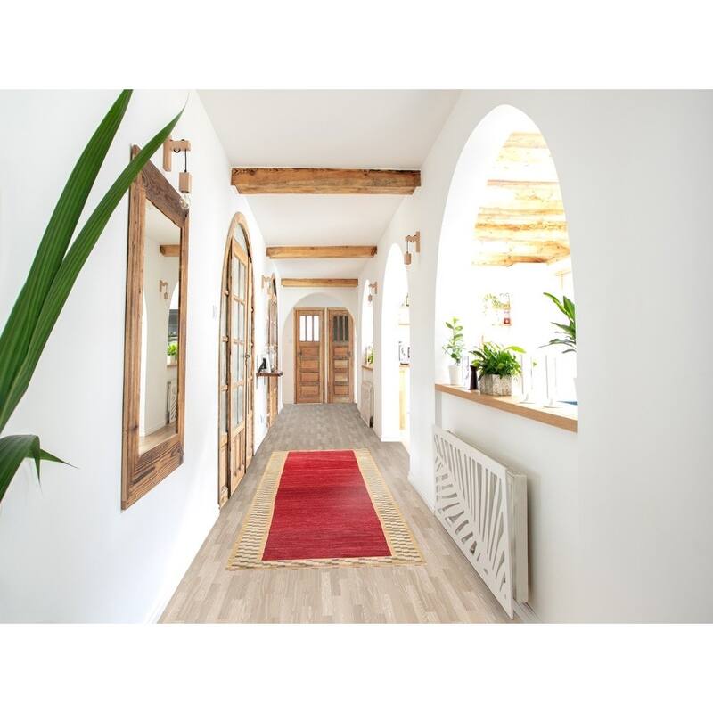 Bordered Gabbeh Kashkoli Oriental Wool Runner Rug Hand-knotted Carpet - 2'8" x 9'10"