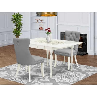 HomeStock 3-Pc Linen White Finish Rectangular Solid Wood Top with Dropleaf Dining Table Set