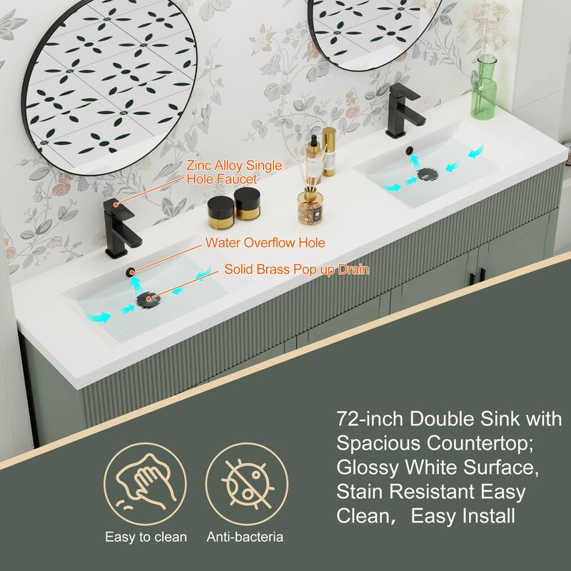 Modern 24"/30"/36"/48" Wave-Line Bathroom Vanity Set with Sink & Faucet