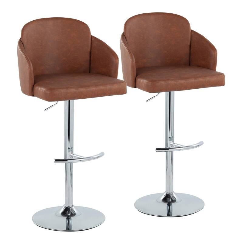 Porch & Den Dahlia Adjustable Bar Stool with Rounded T Footrest (Set of 2) - Camel Faux Leather/Chrome