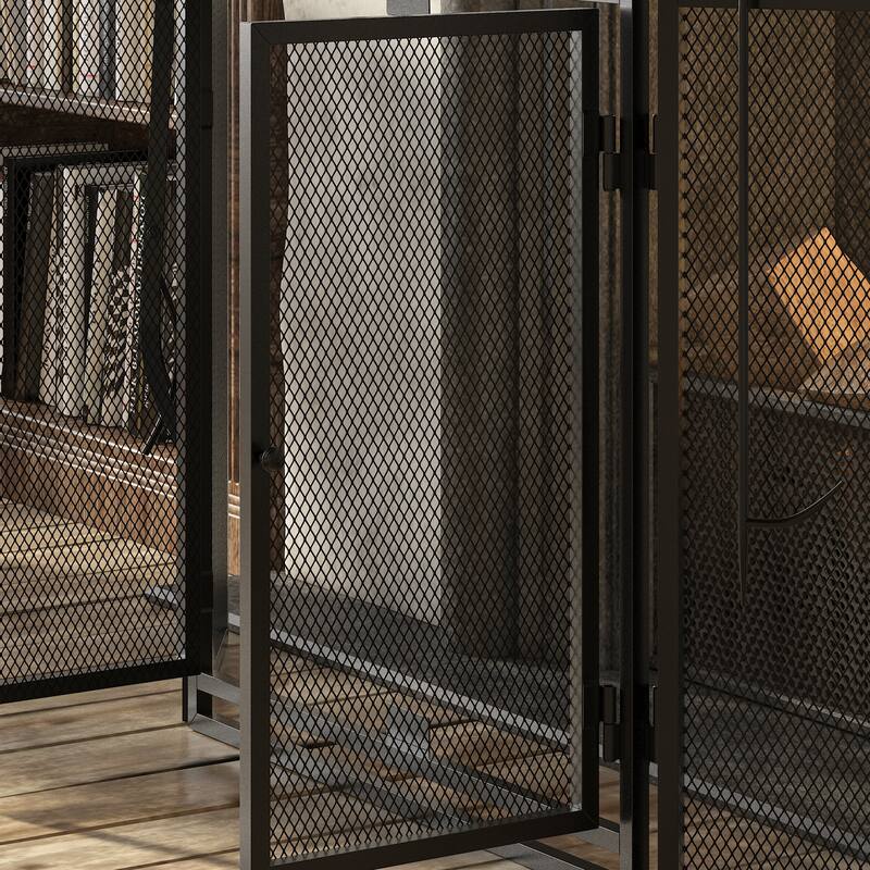 3-Panel Fireplace Screen with Doors and Tools Set, Wrought Iron Mesh Spark Guard for Indoor Fireplace Safety