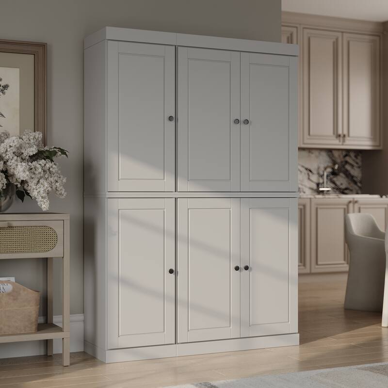 Solid Wood Tall Freestanding Kitchen Pantry Cabinet with Doors & Drawers, Adjustable Shelves, Modular Storage, 48.5" W x 71.5" H