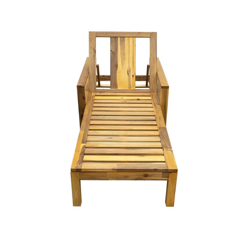 Set of 2 Outdoor Patio Chaise Lounge Chairs, Acacia Wood Adjustable Backrest Recliners for Garden, Terrace, Poolside