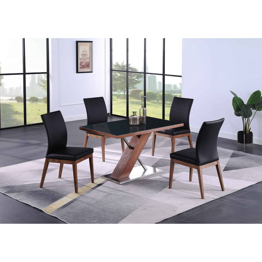 Somette Emily Modern Wood/Black Glass 5-Piece Dining Set