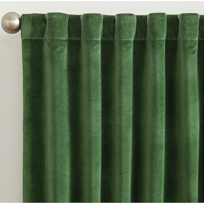 90" Long - 2 Piece Green Velvet Room Darkening Grommet Window Curtain Panel Set - 104" x 90"