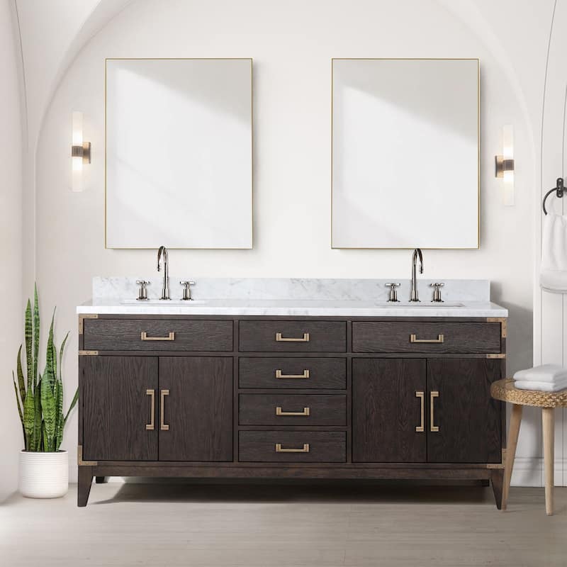 Lexora Laurel Bath Vanity, Carrara Marble Top, and Mirror