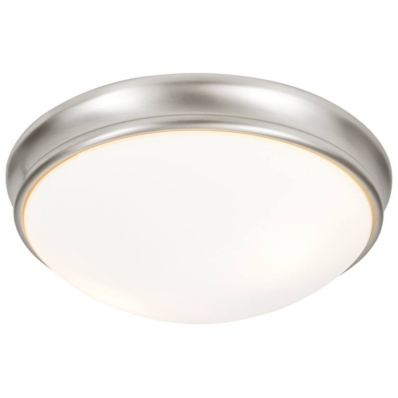 Access Lighting Atom - 3-Light 14" Flush Mount - Brushed Steel Finish - Opal Glass Shade