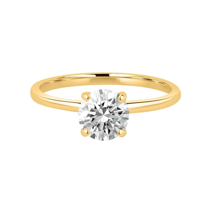 Auriya Lab Grown 2CT Round Hidden Halo Solitaire Diamond Engagement Ring in 14k Gold Certified (H-I, VS1-VS2) - Yellow - 4