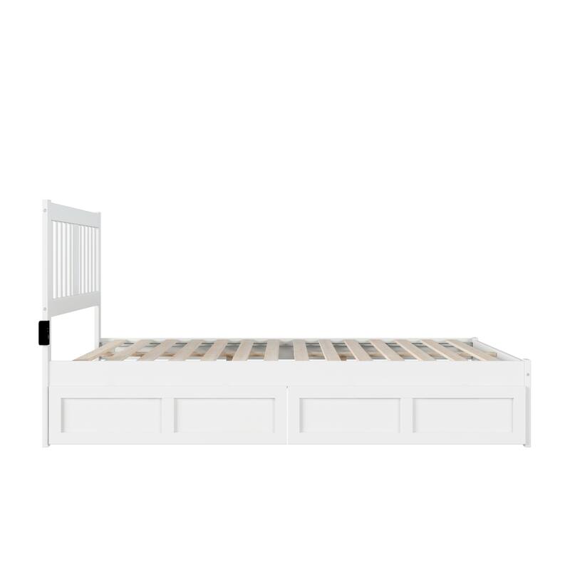 Bed with USB Charger & Drawers - Solid Wood Platform Bed - Grey Inspired Design