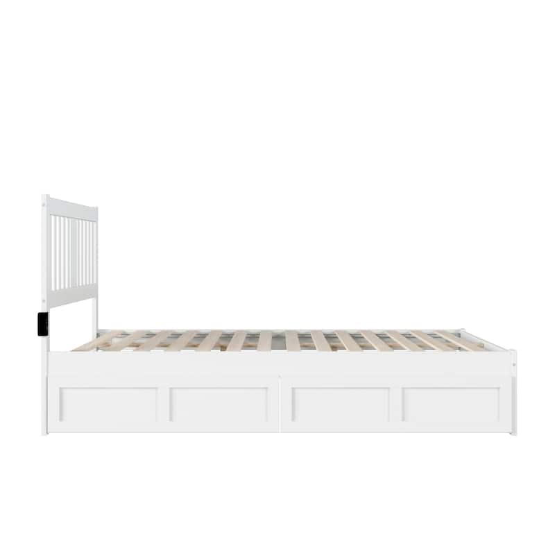 Southwestern Bed with USB Charger & Drawers - Mission Style, Walnut Finish, No Box Spring Needed