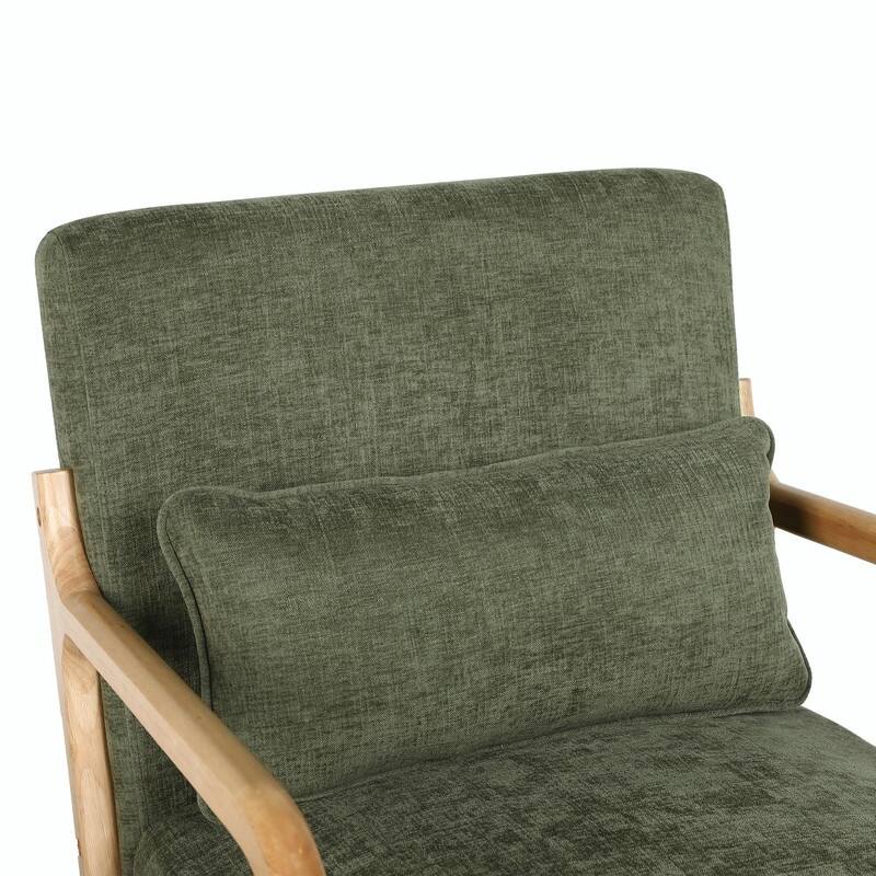 Mid-Century Modern Accent Chair with Solid Wood Frame and Detachable Lumbar Pillow for Living Room or Bedroom