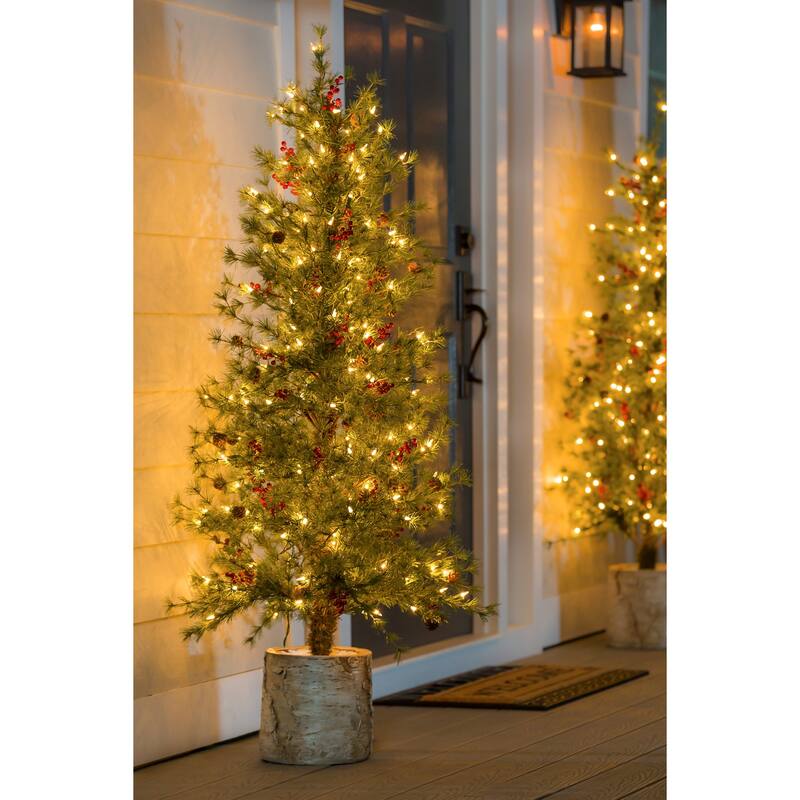 5 ft. Pre-Lit Artificial Christmas Tree with Resin Birch Pot