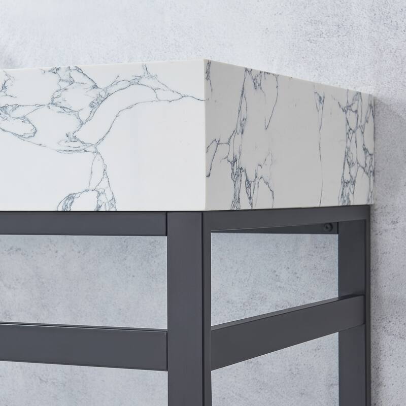 Ecija Bath Vanity, Metal Support with Composite Stone Top and Mirror