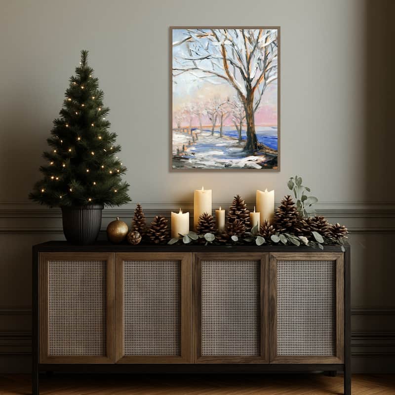 Lakeside in Winter by Sandra Iafrate Framed Canvas Wall Art Print - Sylvie Dark Gold
