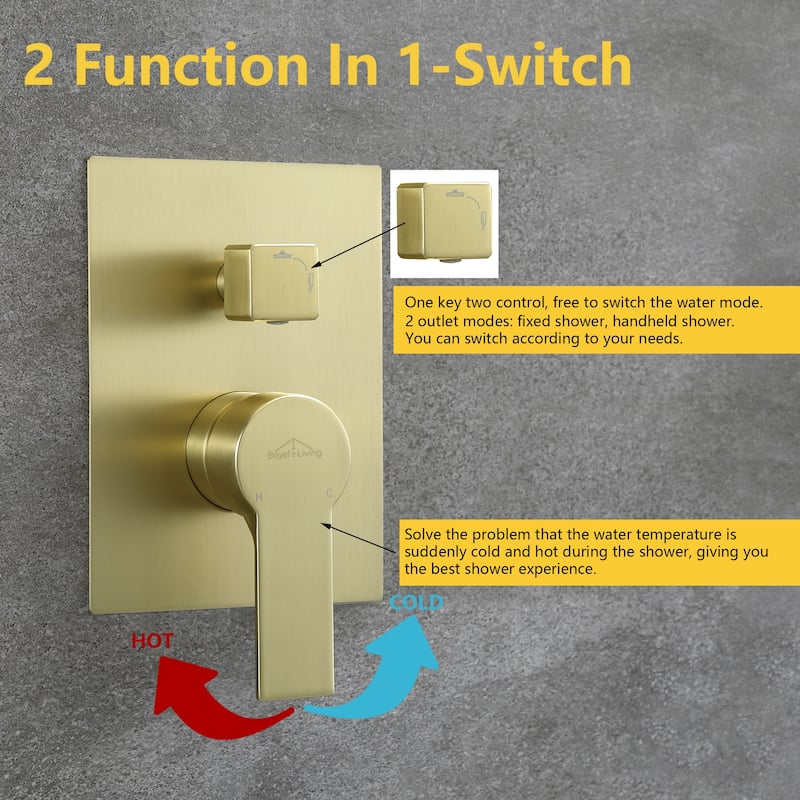 CASAINC 10 in. Ceiling Mount Shower Faucet with 360° Swivel in Brushed Gold