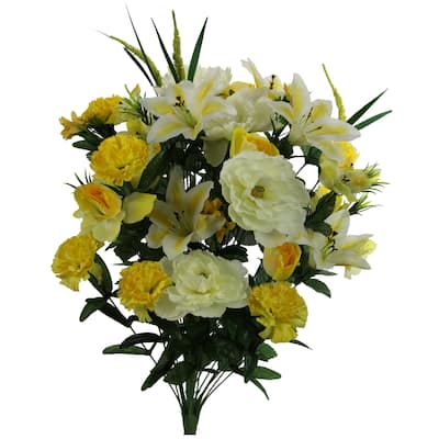 Artificial Full Blooming Lily, Rose Bud, Carnation and Mum Mixed Bush - ABN1B001-YLW