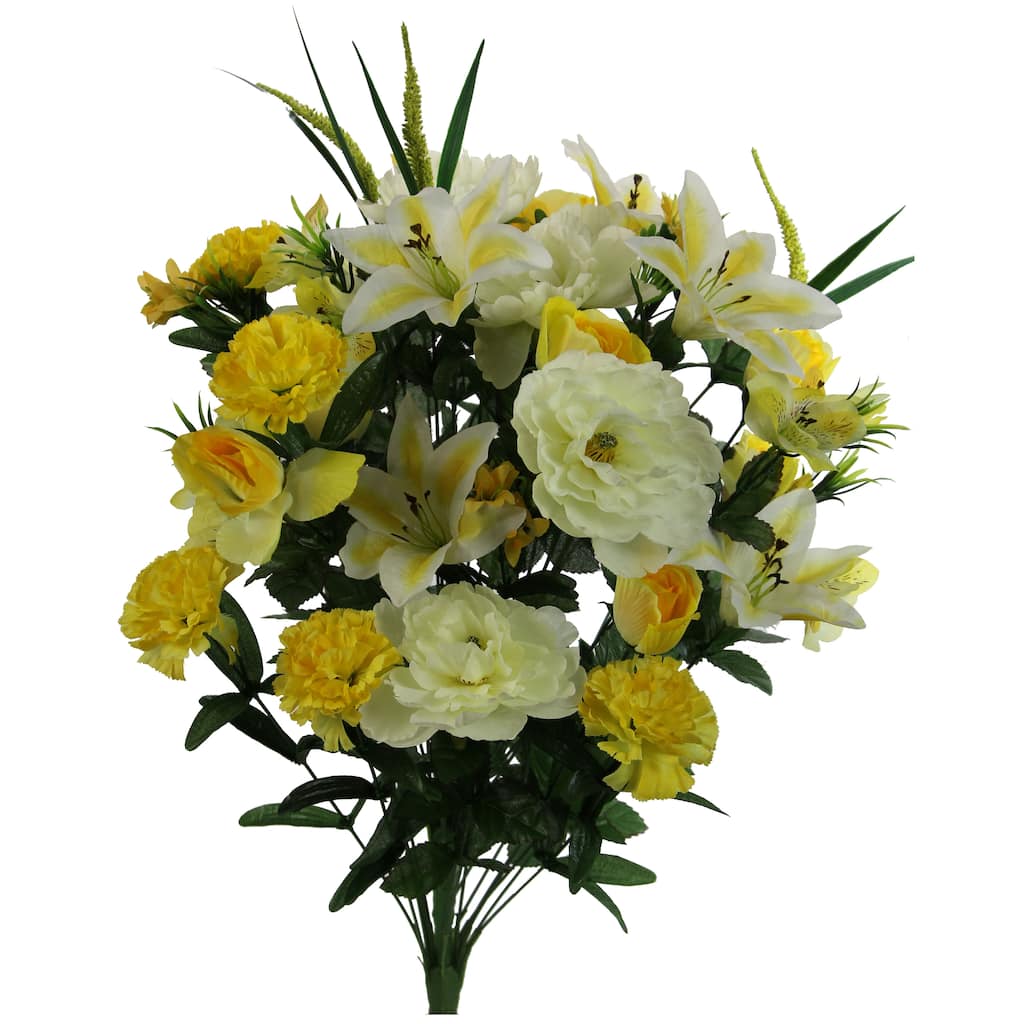 Artificial Full Blooming Lily, Rose Bud, Carnation and Mum Mixed Bush - ABN1B001-YLW