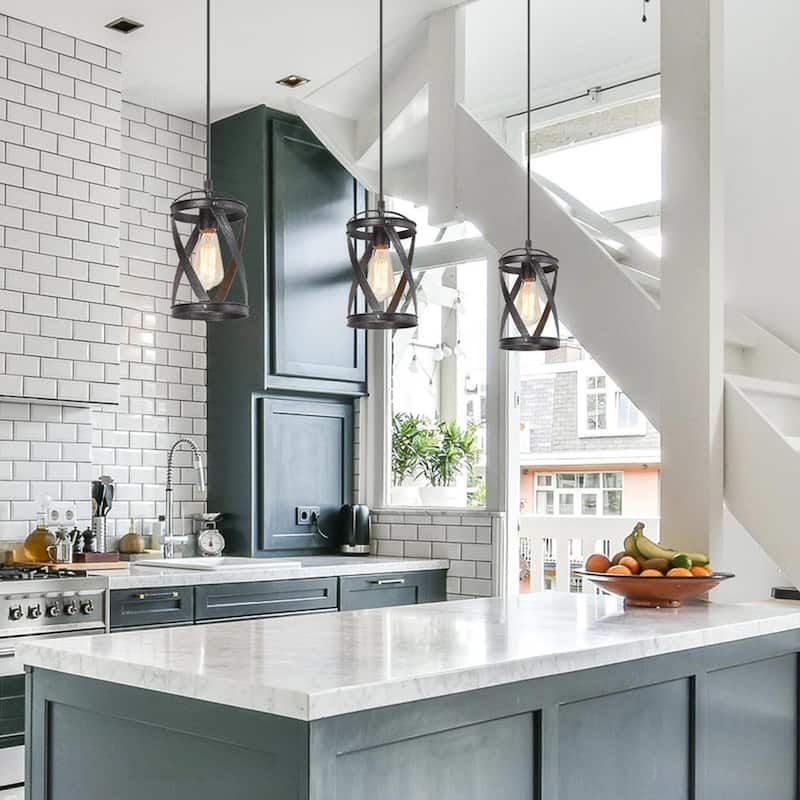 Deun Modern Industrial 1-Light Cylinder Pendant Light for Kitchen Island - D 6" x H 11"