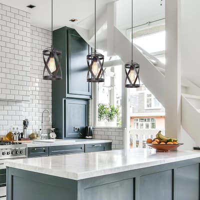 Deun Modern Industrial 1-Light Cylinder Pendant Light for Kitchen Island - D 6" x H 11"