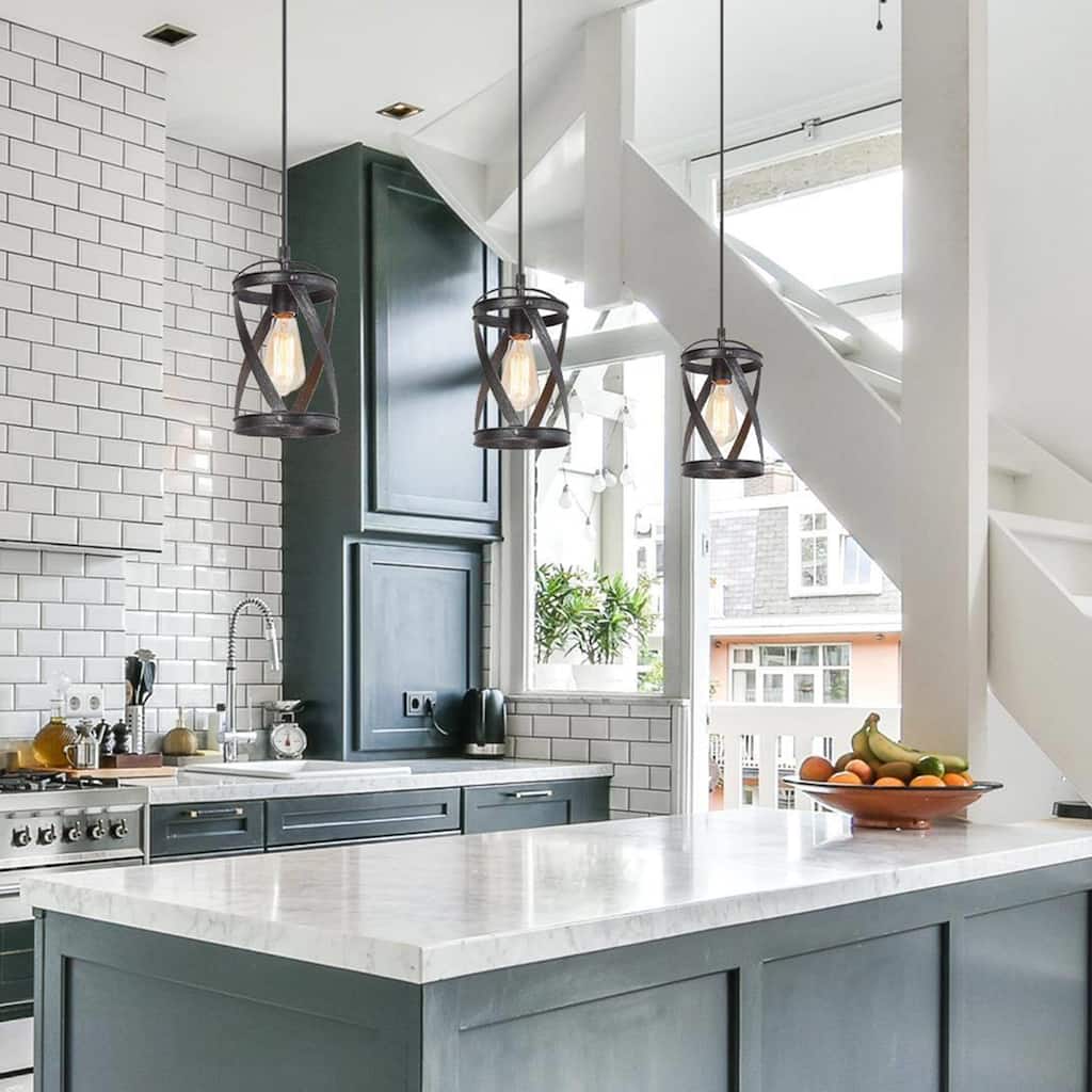 Deun Modern Industrial 1-Light Cylinder Pendant Light for Kitchen Island - D 6" x H 11"