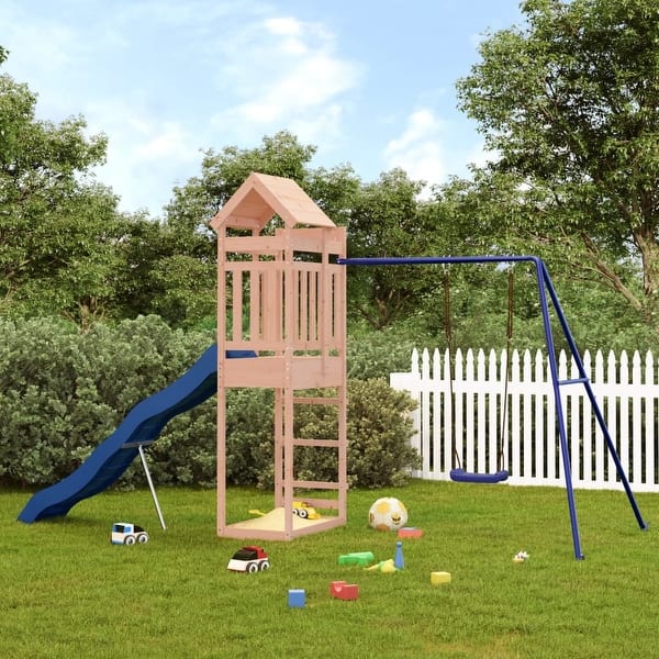 slide 2 of 17, vidaXL Swing Set Outdoor Backyard Wooden Playground Equipment for Kids Age 3-8 166.1" x 72.8" x 93.7" Douglas