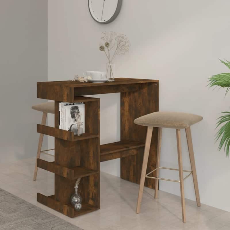 vidaXL Bar Table with Storage Rack 39.4"x19.7"x40" Engineered Wood - 39.4" x 19.7" x 40" - Smoked oak