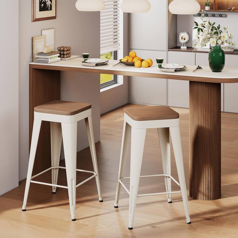 Counter & Bar Stools with Metal Frame Kitchen Stools Backless Kitchen Bar Furniture Stools with Square Wooden Seat
