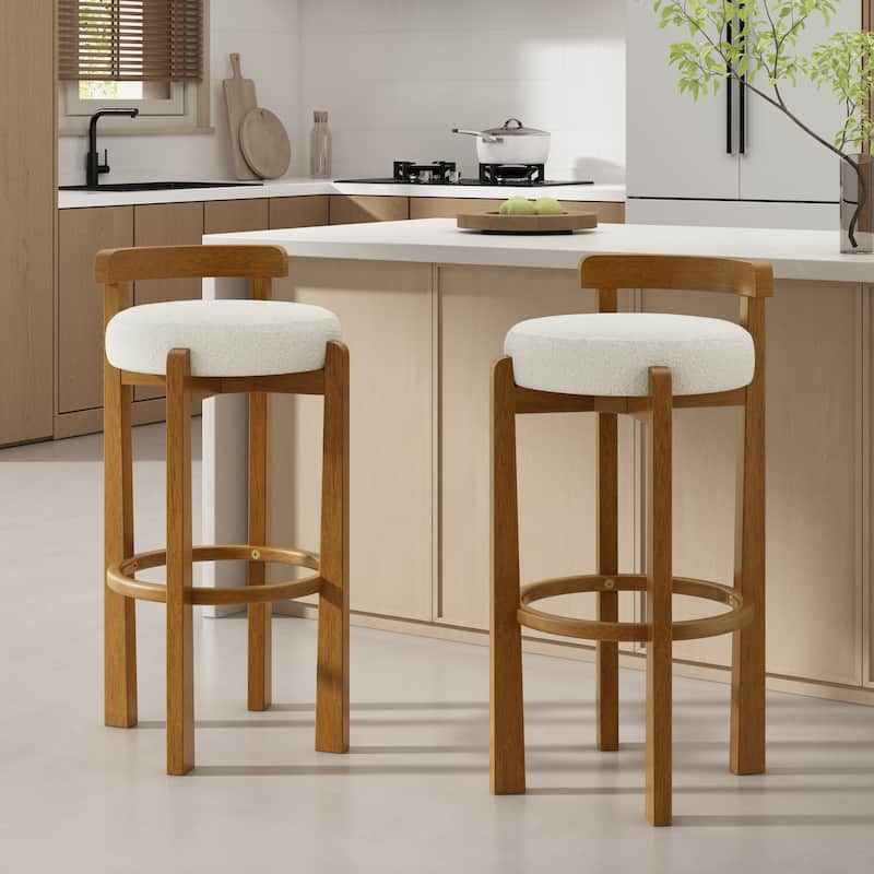Christopher Knight Home - Elise Modern Low Back Barstool Set with Rounded Seat and Rubberwood Frame - White