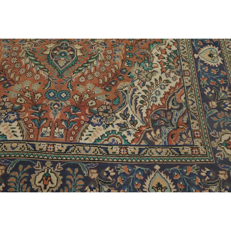 Hand Knotted Oriental 100% Wool Carpet Traditional Floral Oranges & Rust Tabriz Area Rug - 9' 7'' X 6' 5''