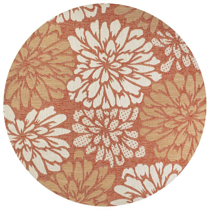 JONATHAN Y Floral Textured Weave Indoor/Outdoor Area Rug - 5' Round - Orange/Cream