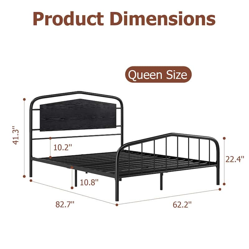 Bed Frame with Wooden Headboard and Footboard