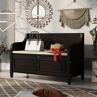 TREXM Espresso Storage Bench with Removable Cushion and Baskets