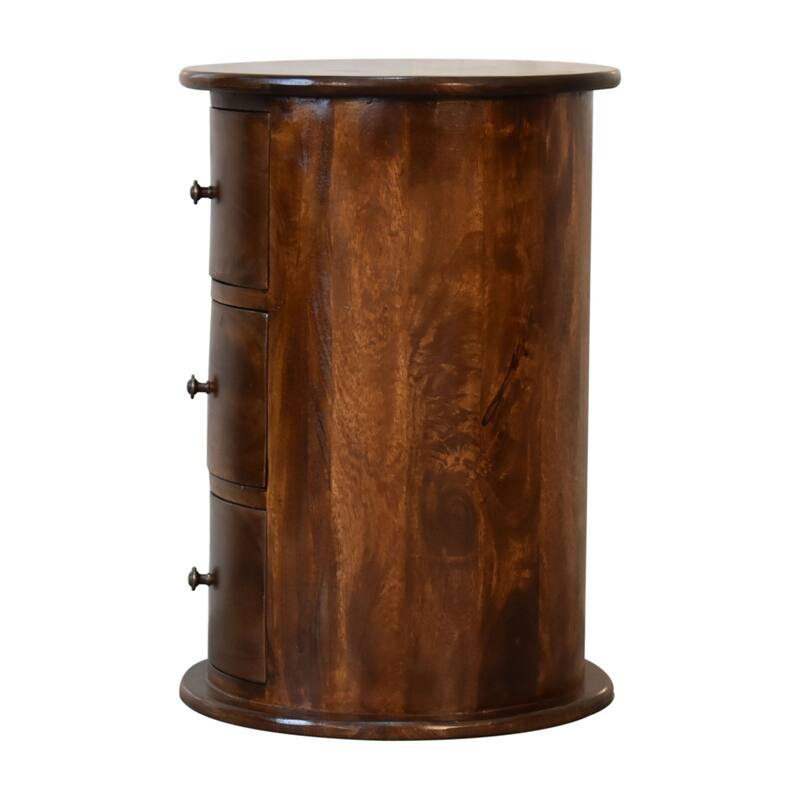 Artisan Furniture Mango Solid Wood 3 Drawer Chestnut Drum ,Dark Brown