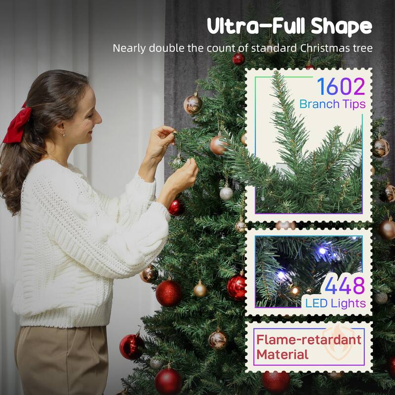 HOMCOM 6ft Smart Prelit Xmas Tree: Full-Spectrum RGB, App/Remote, Hinged, Easy Assembly, Green