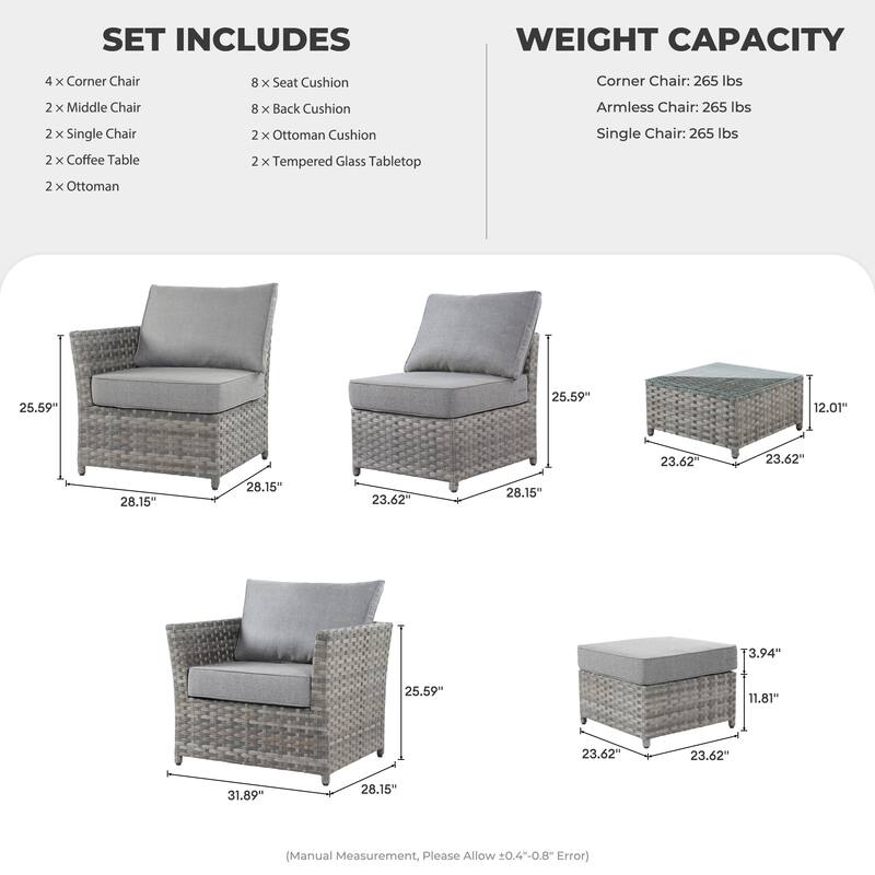 HOOOWOOO 12-piece Wicker Outdoor Sectional Sofa Set with Coffee Table