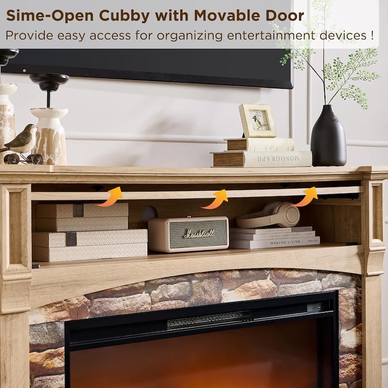 Farmhouse Fireplace TV Stand with Mantel, Tall Entertainment Center