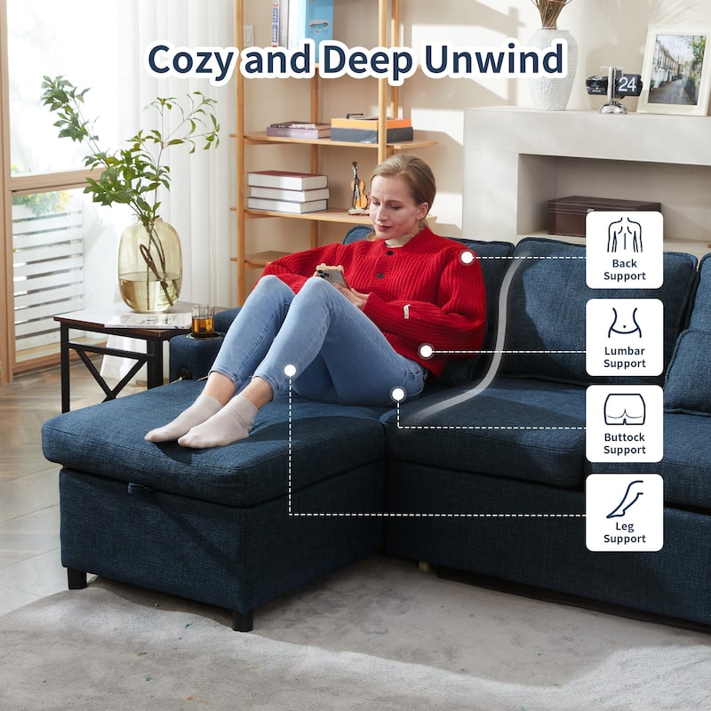80" L-Shaped Sofa Couch Bed, Sofa Sleeper with Pull Out Bed, Reversible Sleeper Sofa Bed