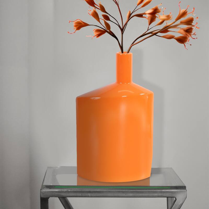 Allan Andrews Contemporary Glossy Orange Ceramic Vase - 12"H