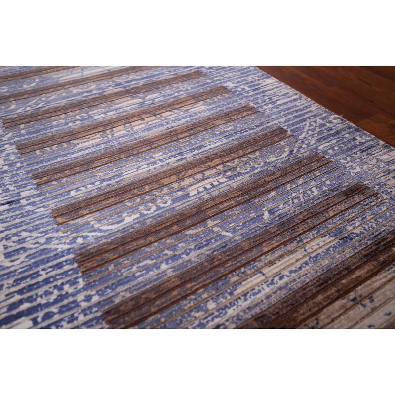 Striped Abstract Oriental Runner Rug Handmade Wool Carpet - 2'7"x 9'10"