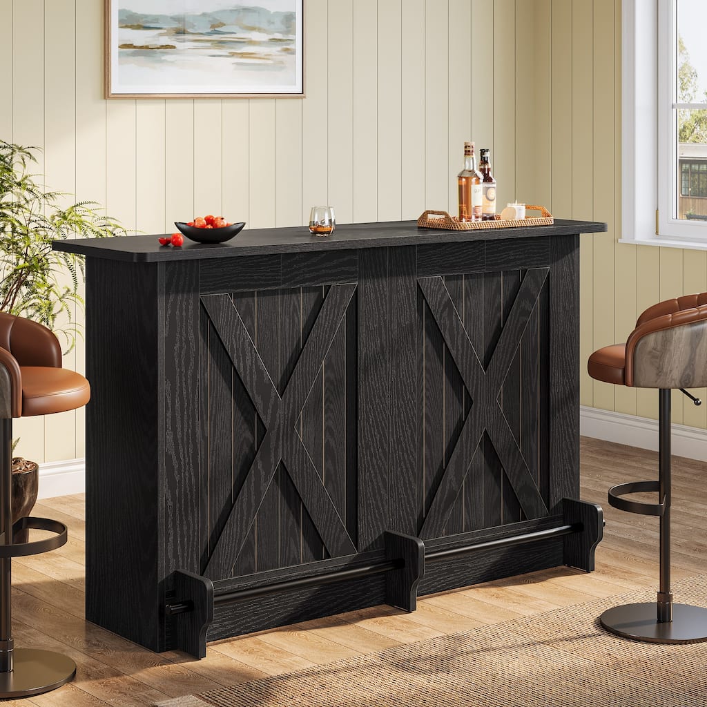 63-Inch Bar Table, 2-Tier Bar Cabinet Height Pub Table with Footrest - N/A