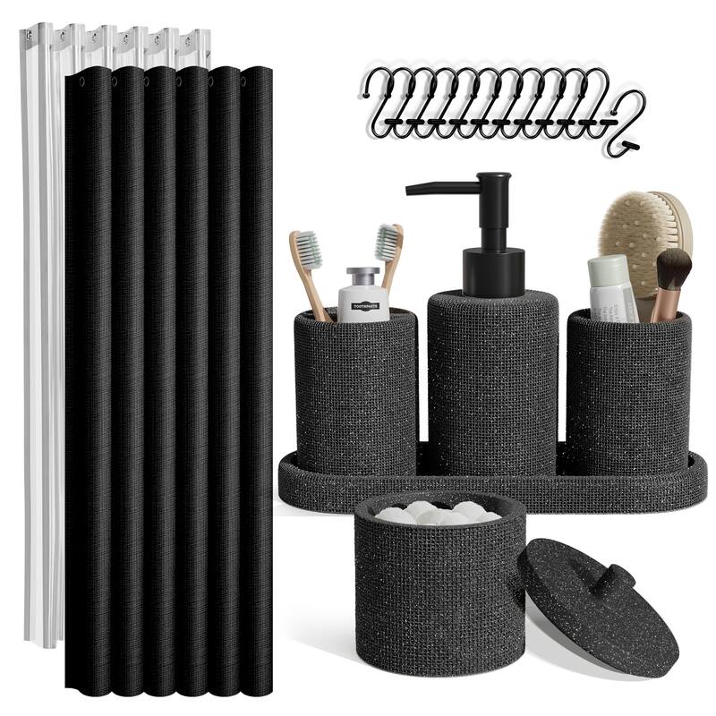 Clara Clark Complete Bathroom Accessories Set Shower Curtain, Bath Rugs & Shower Caddies