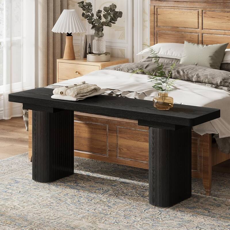 47-Inch Wooden Bench with Thickened 5.12" Leg for Dining Room, Entryway, Bedroom, Hallway