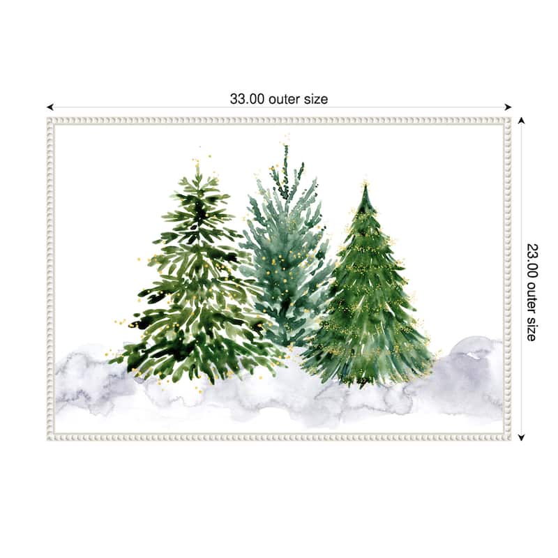 Three watercolor Christmas trees by Rosana Laiz Blursbyai Framed Canvas Wall Art Print - White