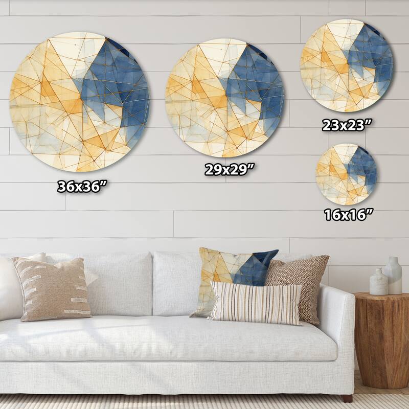 Designart "Minimalist Blue and Gold II" Abstract Shapes Metal Circle Wall Art