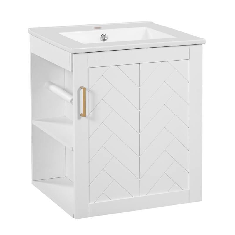 20'' Wall Mounted Bathroom Vanity with White Integrated Ceramic Sink - 20.3'' x 18.5'' x 24.1''