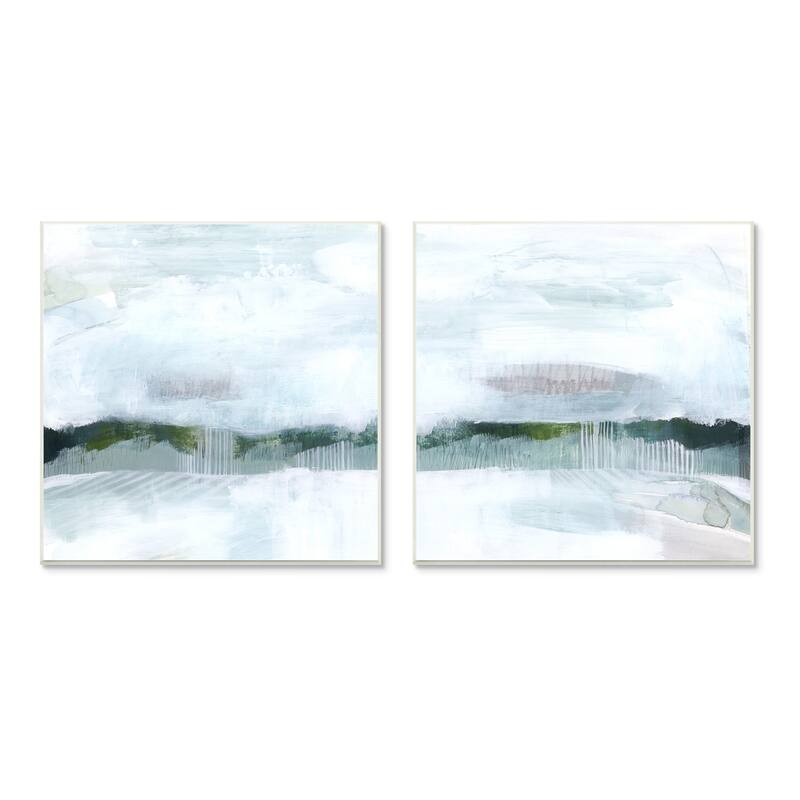 Stupell Rainy Day Abstract Field Landscape Busy Grey Green 2pc Multi Piece Wood Wall Art Set