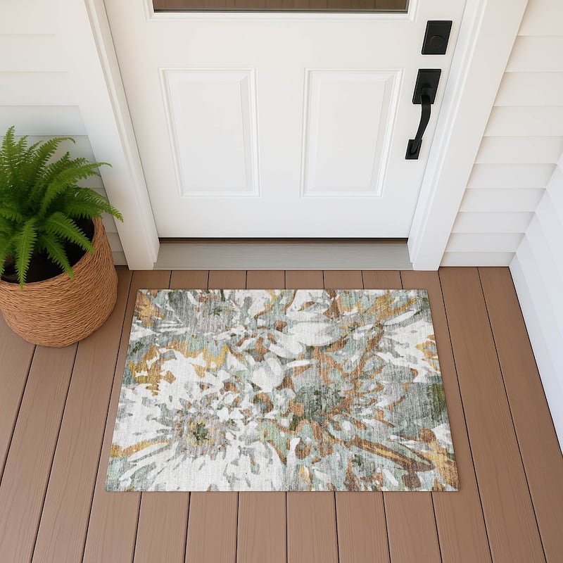 Machine Washable Indoor/ Outdoor Abstract Floral Chantille Rug - Copper - 1'8" x 2'6"
