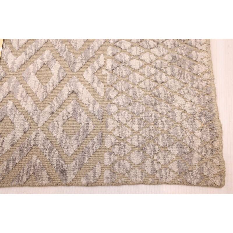 ECARPETGALLERY Hand Loomed Elysian Khaki Viscose, Wool Rug - 8'4 x 9'9