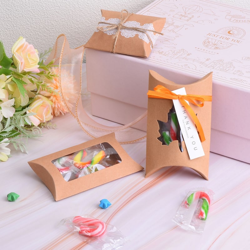 Pillow Boxes, 50Pcs Wedding Gift Box with Ropes 4.5x2.8 Inch for Wedding Yellow